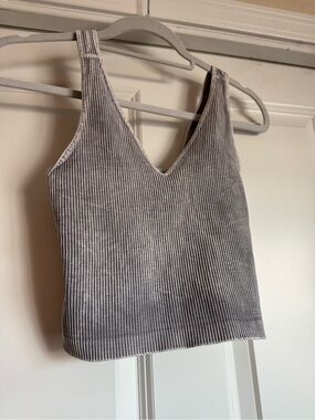Lemon Tree OS One Size Grey Gray Acid Washed Thin Ribbed Fitted Crop Tank Top